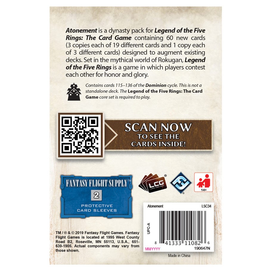 Legend of the Five Rings : The Card Game - Atonement Dynasty Pack